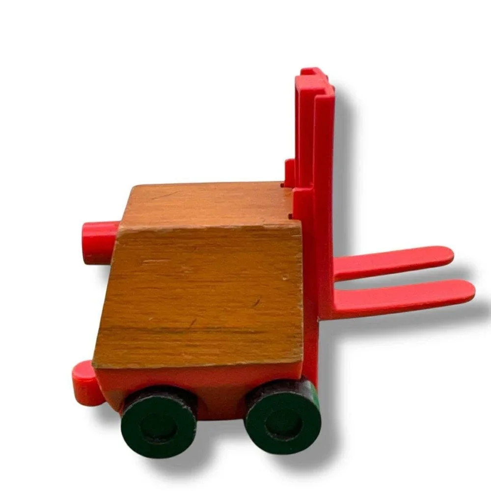 Vintage Wooden Toy‎ Construction Vehicle Set Forklift Tow Truck Tanker 3pc Lot